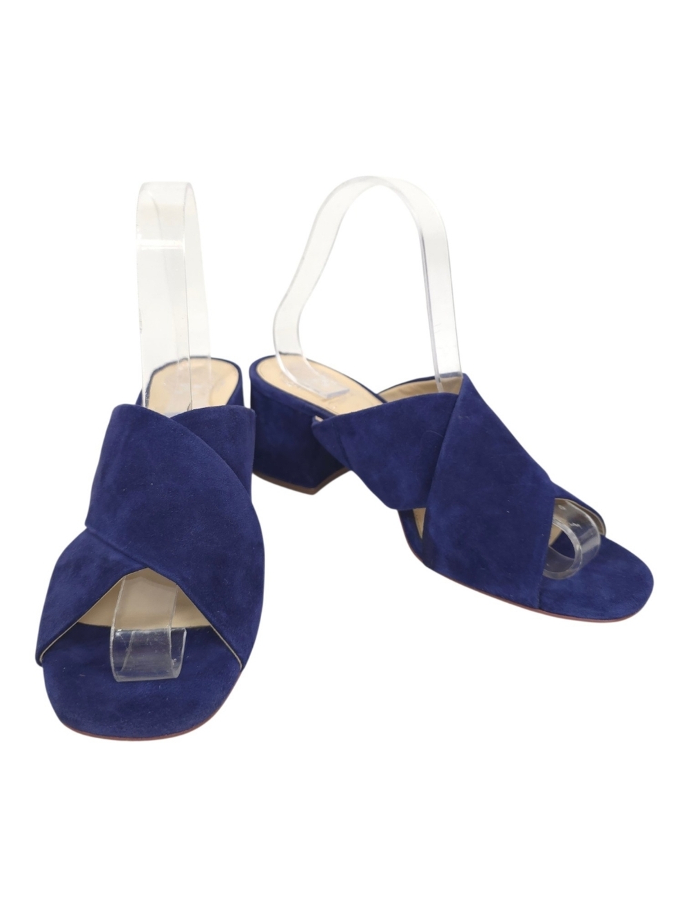 Vince Camuto Sessa Mule Sandals Navy Suede Crisscross Peep Toe Heel Size 7.5